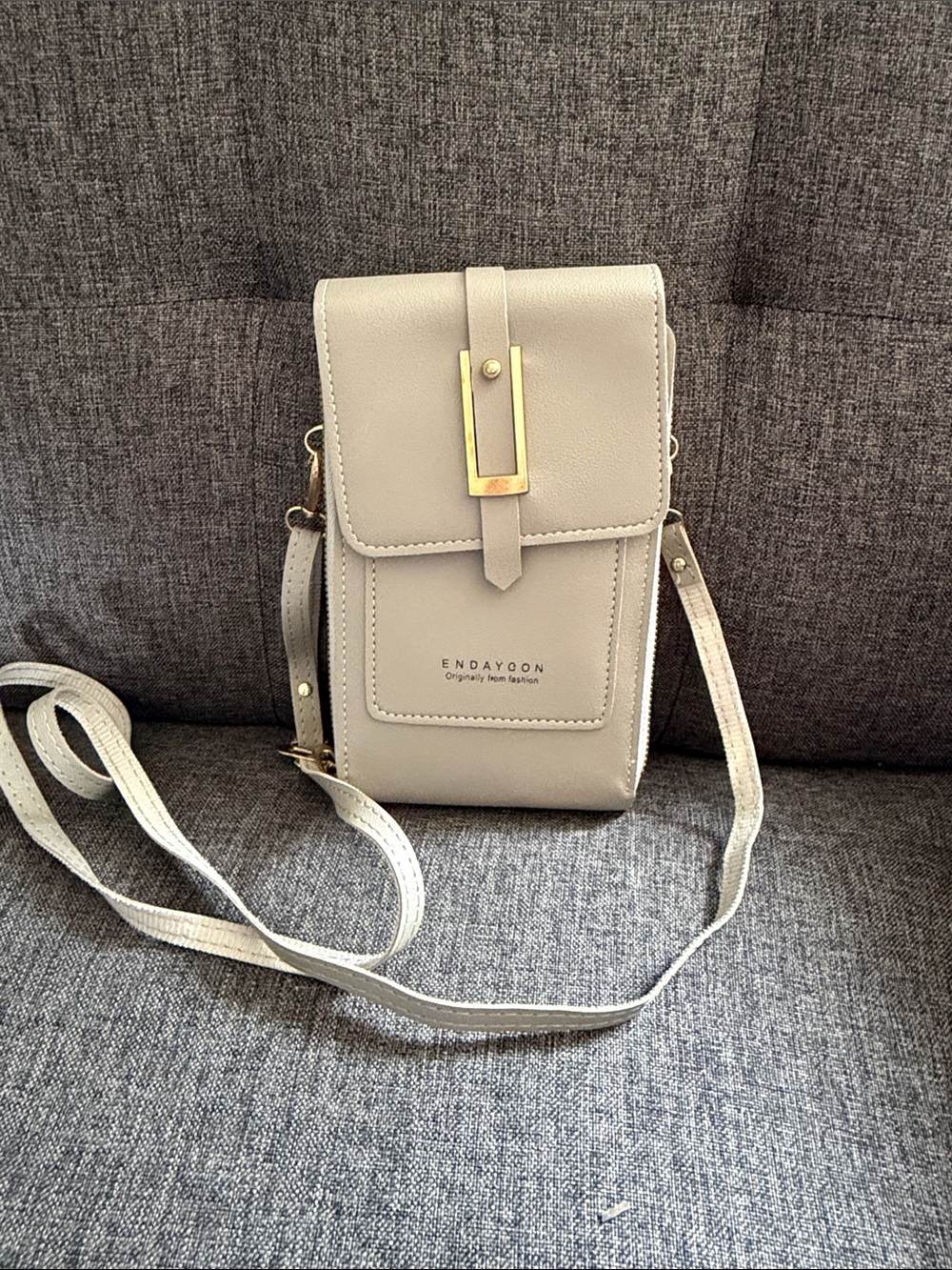 Grey Crossbody Phone Bag with Strap